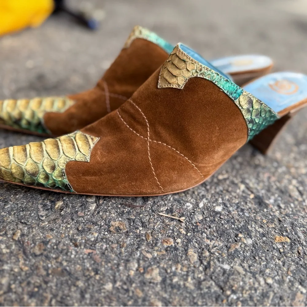 Ursula Mascaro Leather & Snake Skin Western Mules ~ 8.5 - Picture 2 of 10